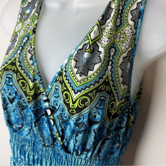 Mlle Gabrielle Maxi Dress Size Medium Sleeveless V-Neck Stretch Blue Black Green - Picture 4 of 7